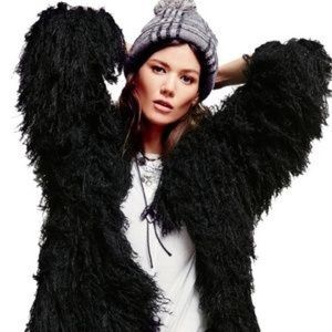 Free People Black Shag Sweater Jacket